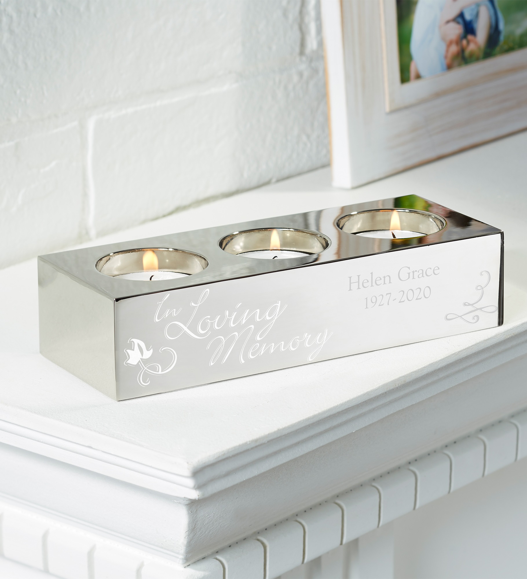 In Loving Memory 3 Tea Light Personalized Candle Holder